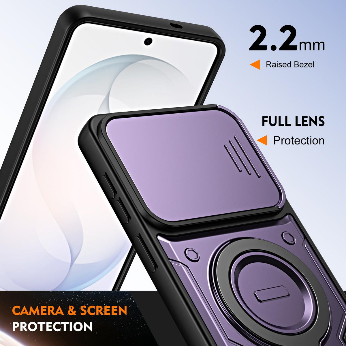 For Galaxy A56 5G Ring Holder Lens Slide Cover Phone Case - Blue - EDA009734503B