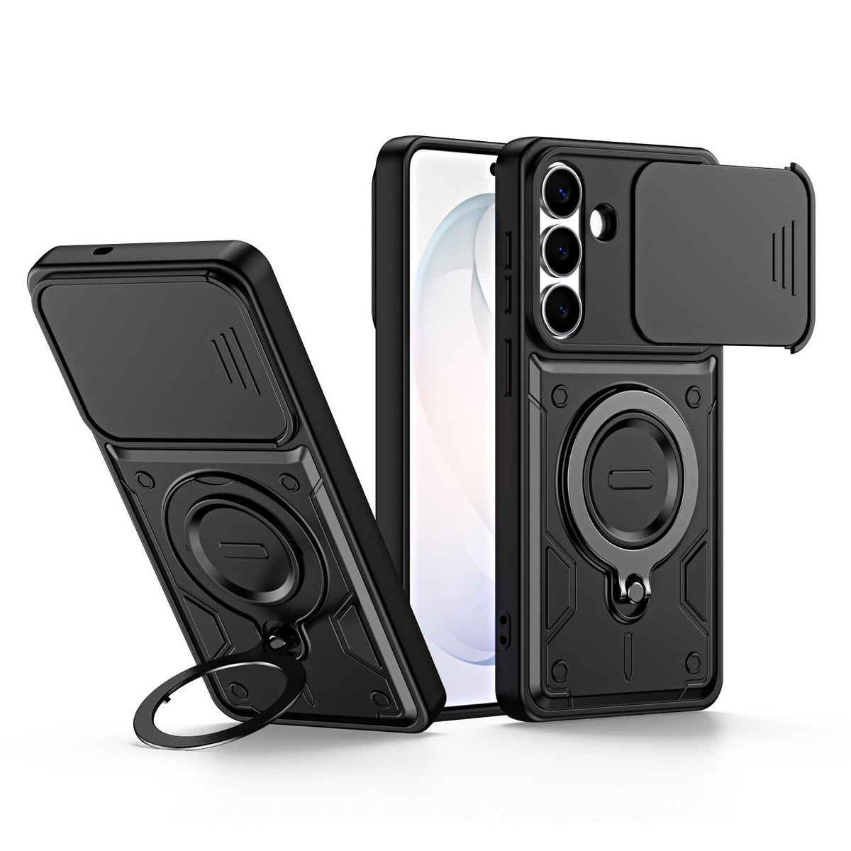 For Galaxy A56 5G Ring Holder Lens Slide Cover Phone Case - Black - EDA009734503C
