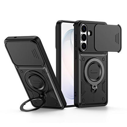 For Galaxy A56 5G Ring Holder Lens Slide Cover Phone Case - Black - EDA009734503C
