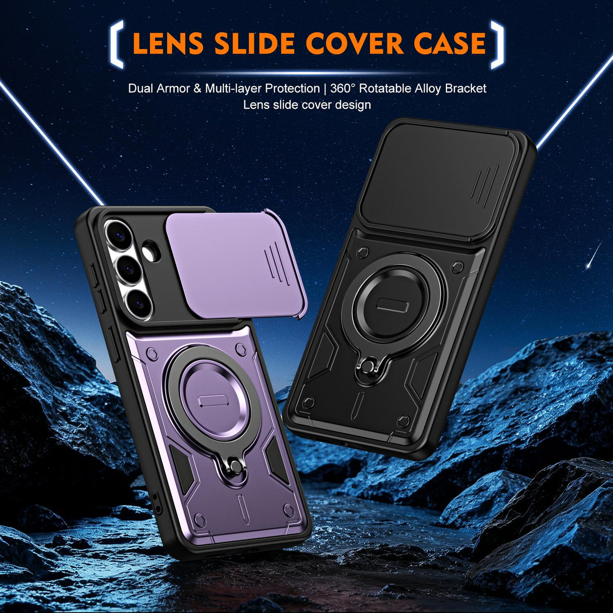 For Galaxy A56 5G Ring Holder Lens Slide Cover Phone Case - Black - EDA009734503C