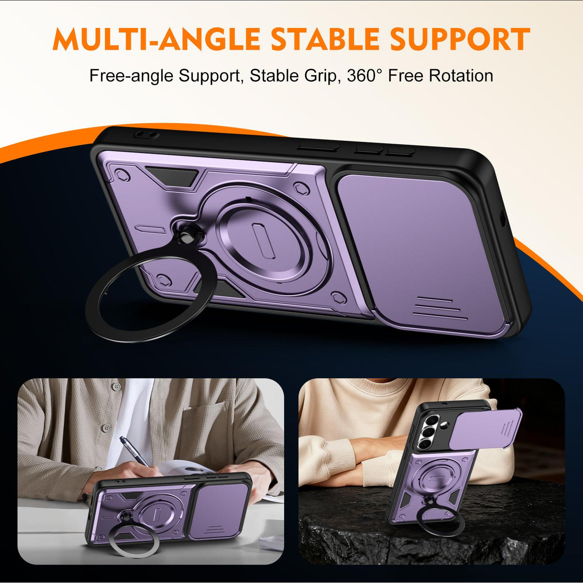 For Galaxy A56 5G Ring Holder Lens Slide Cover Phone Case - Black - EDA009734503C