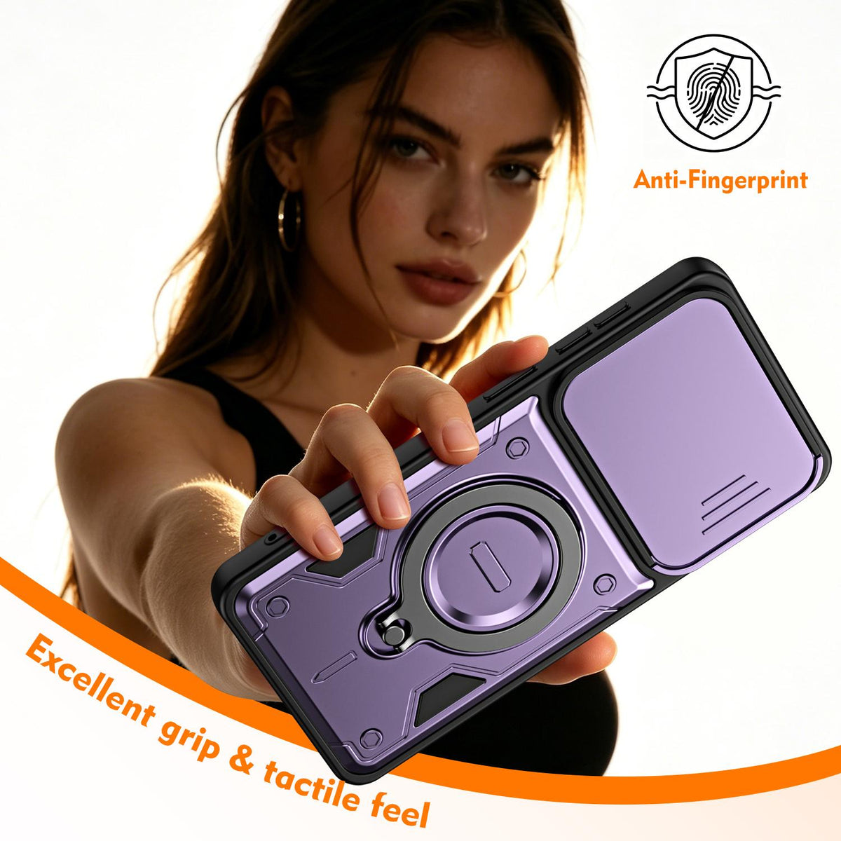 For Galaxy A56 5G Ring Holder Lens Slide Cover Phone Case - Black - EDA009734503C