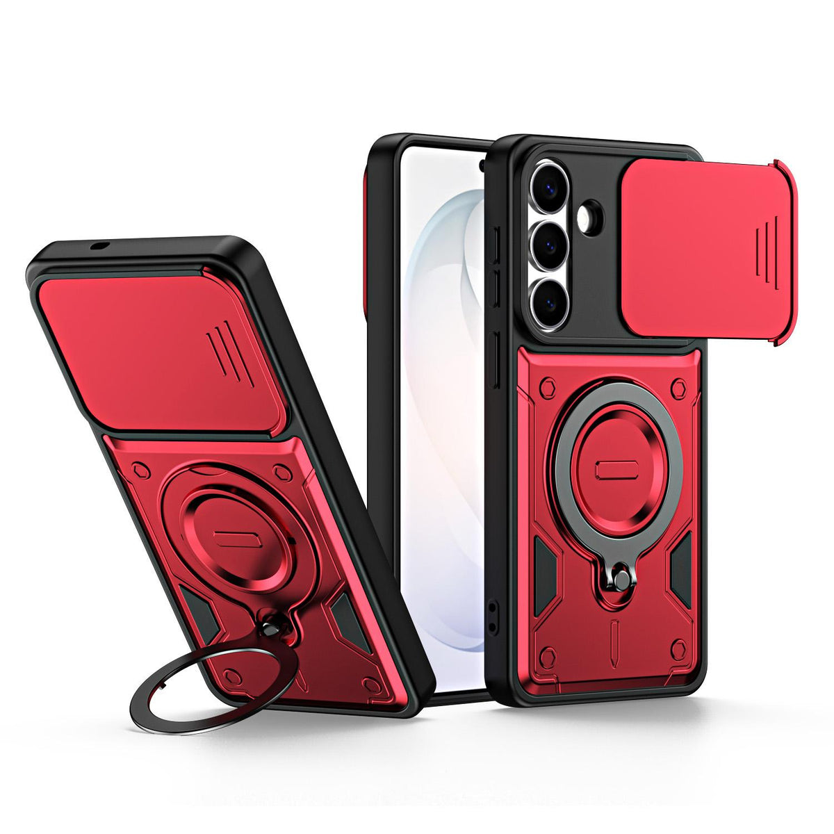 For Galaxy A56 5G Ring Holder Lens Slide Cover Phone Case - Red - EDA009734503D