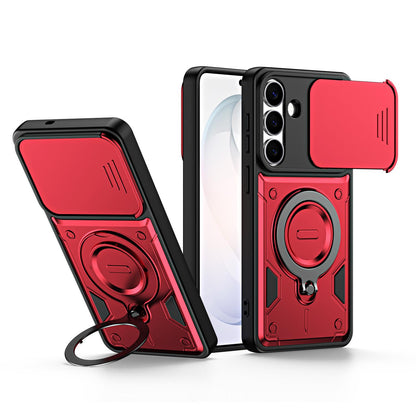 For Galaxy A56 5G Ring Holder Lens Slide Cover Phone Case - Red - EDA009734503D