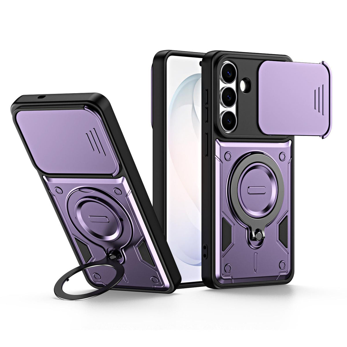 For Galaxy A56 5G Ring Holder Lens Slide Cover Phone Case - Purple - EDA009734503E