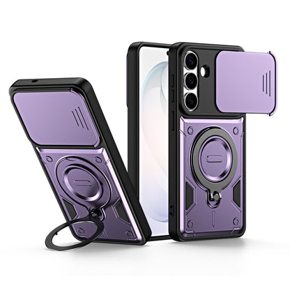 For Galaxy A56 5G Ring Holder Lens Slide Cover Phone Case - Purple - EDA009734503E