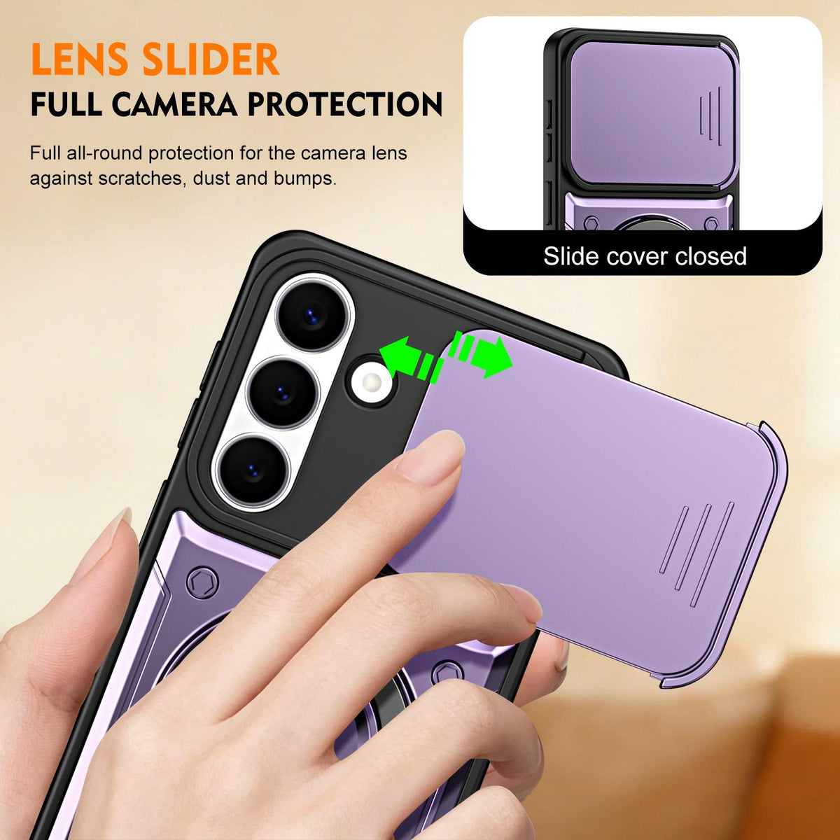 For Galaxy A56 5G Ring Holder Lens Slide Cover Phone Case - Purple - EDA009734503E