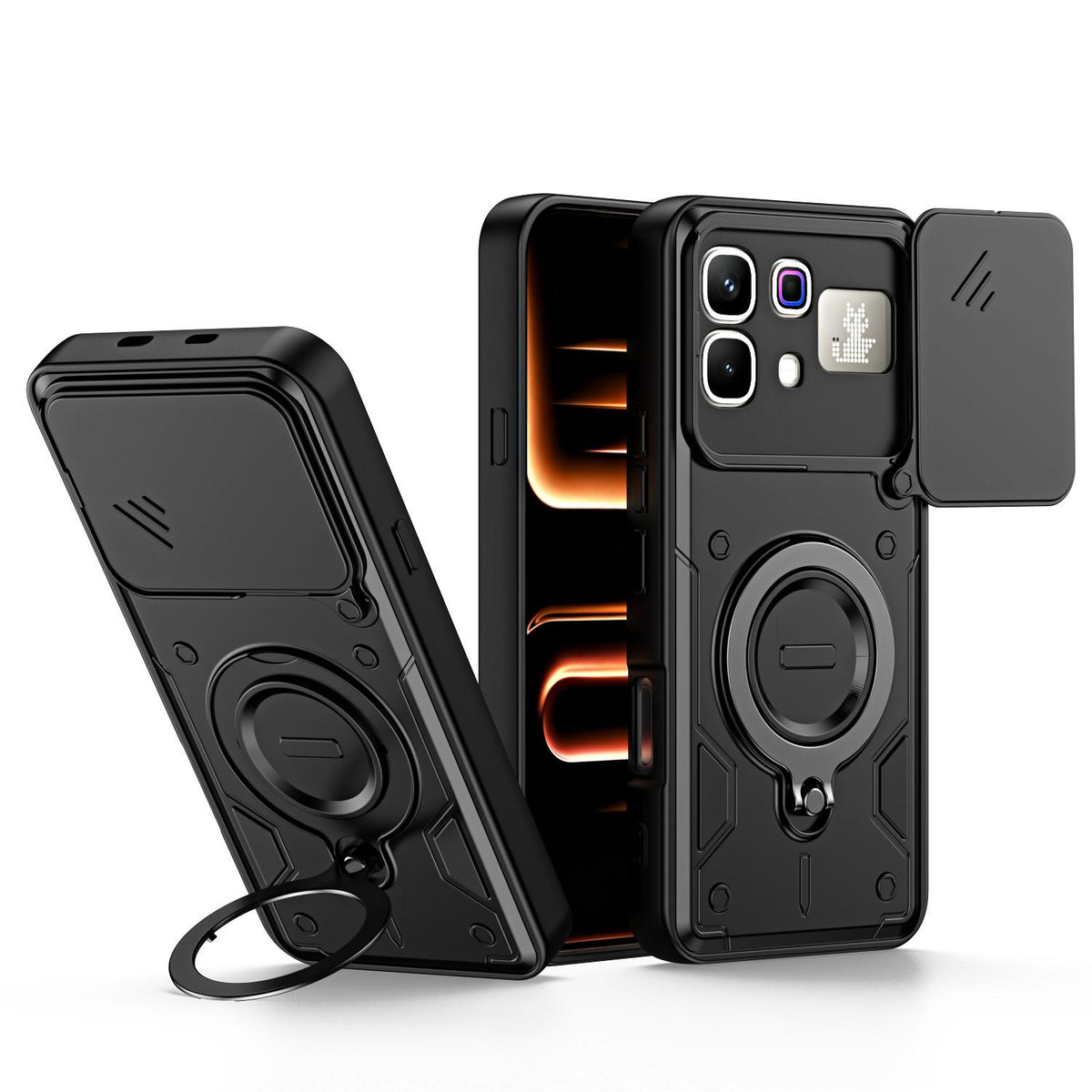 For Infinix Note 60 / 60 Pro 5G Ring Holder Lens Slide Cover Phone Case - Black - EDA009734704C
