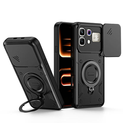 For Infinix Note 60 / 60 Pro 5G Ring Holder Lens Slide Cover Phone Case - Black - EDA009734704C