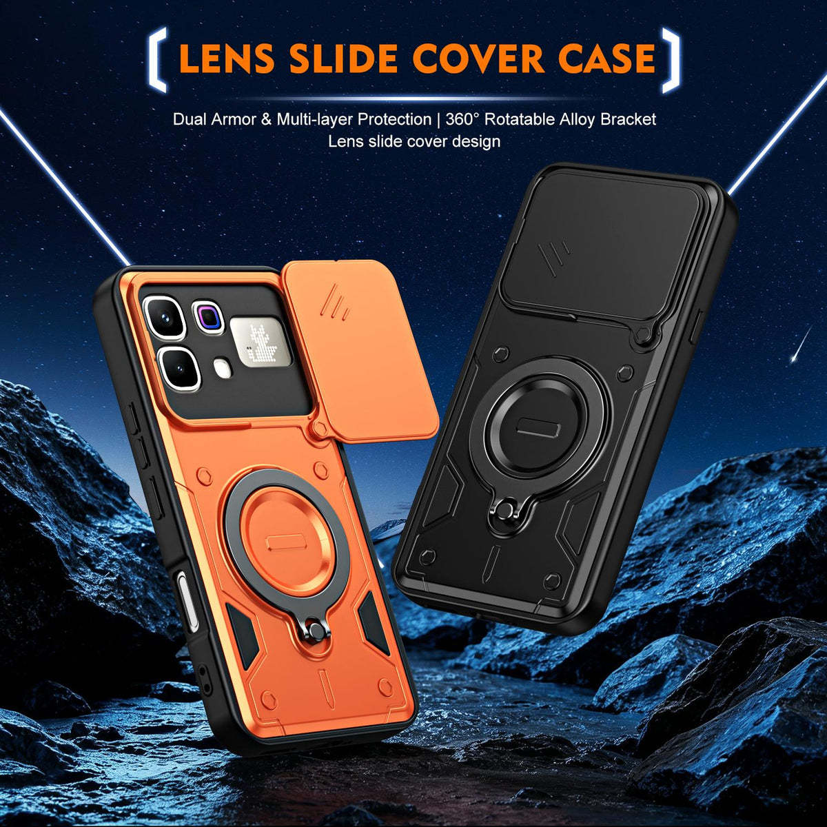 For Infinix Note 60 / 60 Pro 5G Ring Holder Lens Slide Cover Phone Case - Black - EDA009734704C