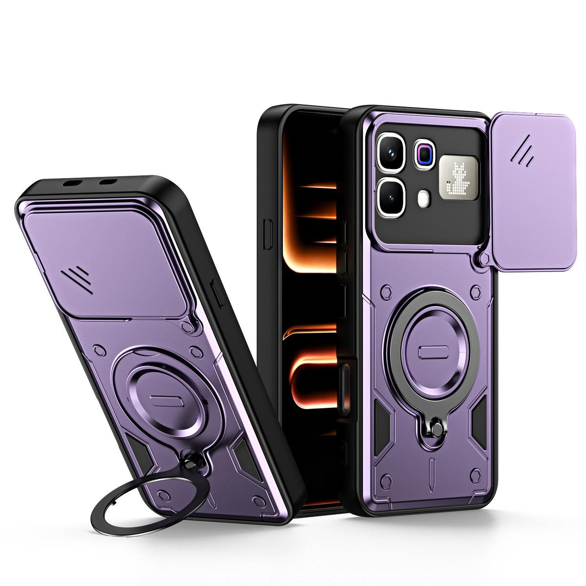 For Infinix Note 60 / 60 Pro 5G Ring Holder Lens Slide Cover Phone Case - Purple - EDA009734704E
