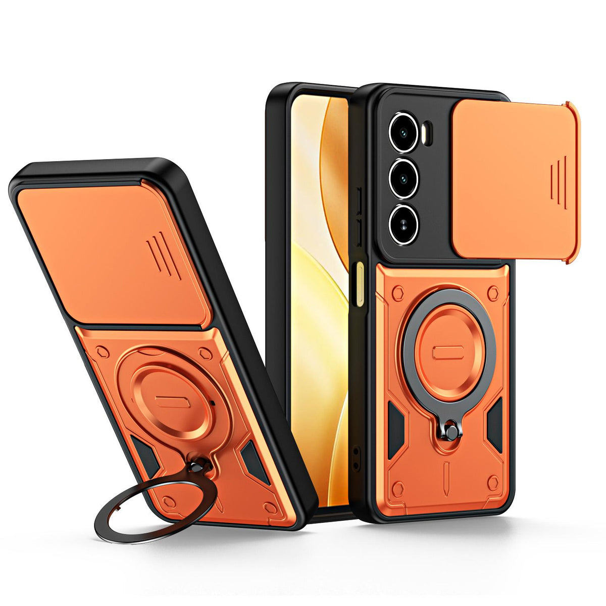 For Itel A100 4G Ring Holder Lens Slide Cover Phone Case - Orange - EDA009734801A