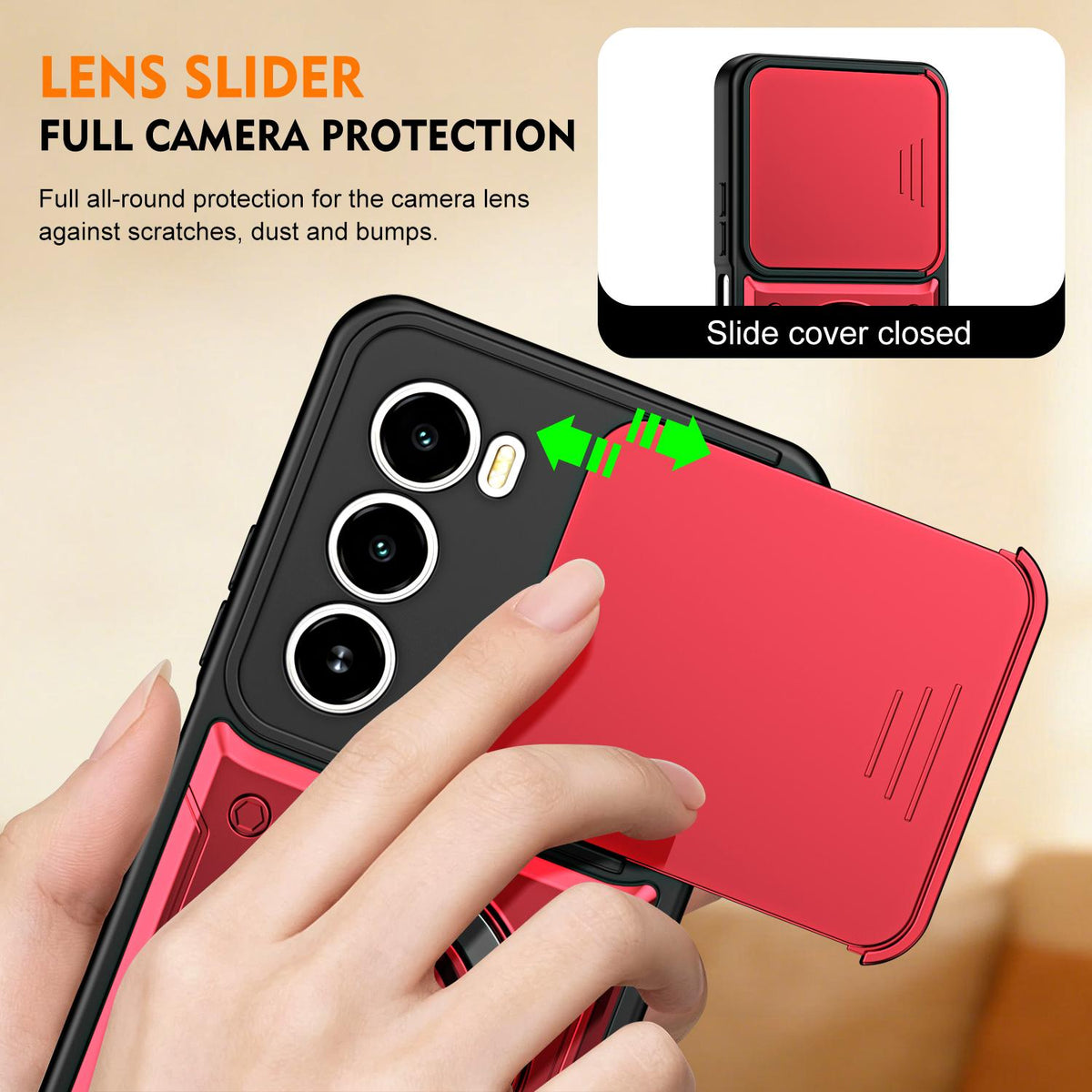 For Itel A100 4G Ring Holder Lens Slide Cover Phone Case - Orange - EDA009734801A