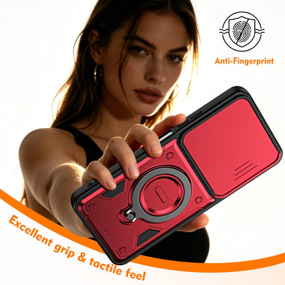 For Itel A100 4G Ring Holder Lens Slide Cover Phone Case - Red - EDA009734801D