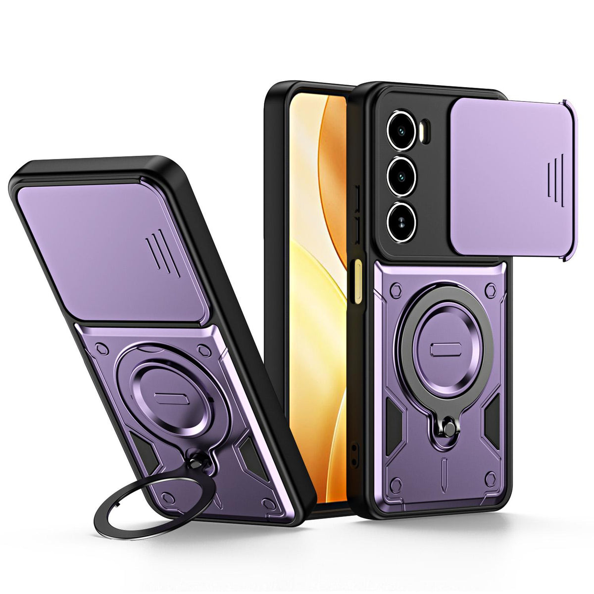 For Itel A100 4G Ring Holder Lens Slide Cover Phone Case - Purple - EDA009734801E