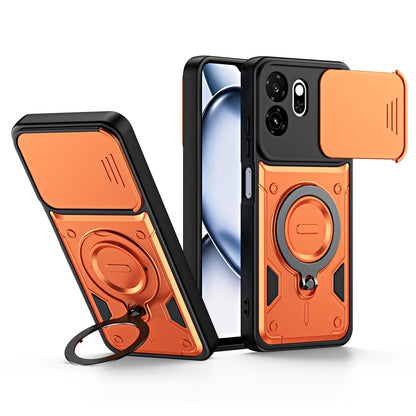 For Itel A100C 4G Ring Holder Lens Slide Cover Phone Case - Orange - EDA009734802A