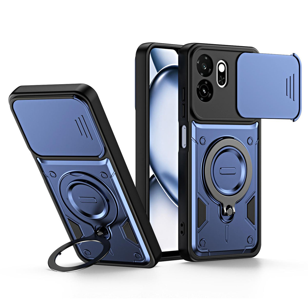 For Itel A100C 4G Ring Holder Lens Slide Cover Phone Case - Blue - EDA009734802B