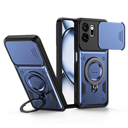 For Itel A100C 4G Ring Holder Lens Slide Cover Phone Case - Blue - EDA009734802B