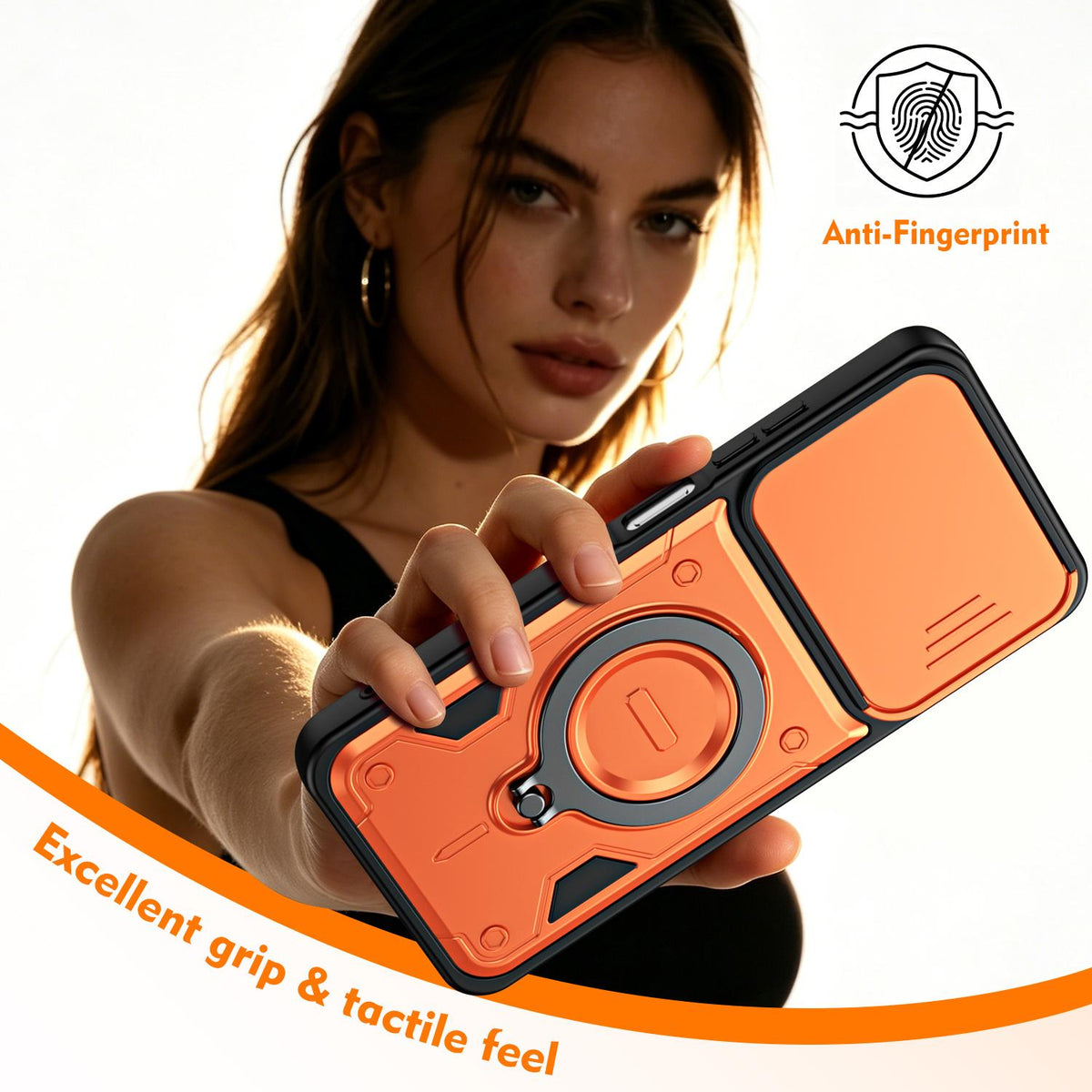 For Itel A100C 4G Ring Holder Lens Slide Cover Phone Case - Blue - EDA009734802B