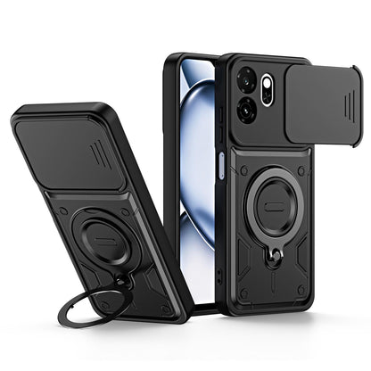 For Itel A100C 4G Ring Holder Lens Slide Cover Phone Case - Black - EDA009734802C