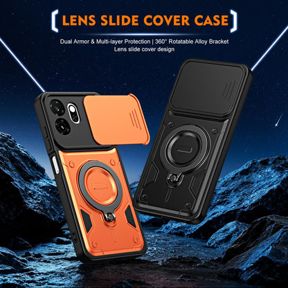 For Itel A100C 4G Ring Holder Lens Slide Cover Phone Case - Black - EDA009734802C