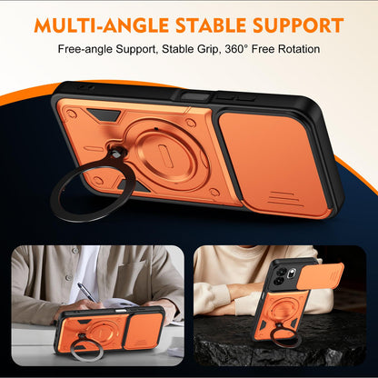 For Itel A100C 4G Ring Holder Lens Slide Cover Phone Case - Black - EDA009734802C