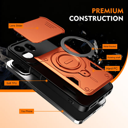 For Itel A100C 4G Ring Holder Lens Slide Cover Phone Case - Black - EDA009734802C