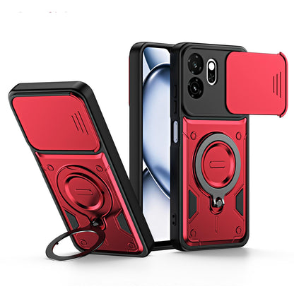 For Itel A100C 4G Ring Holder Lens Slide Cover Phone Case - Red - EDA009734802D