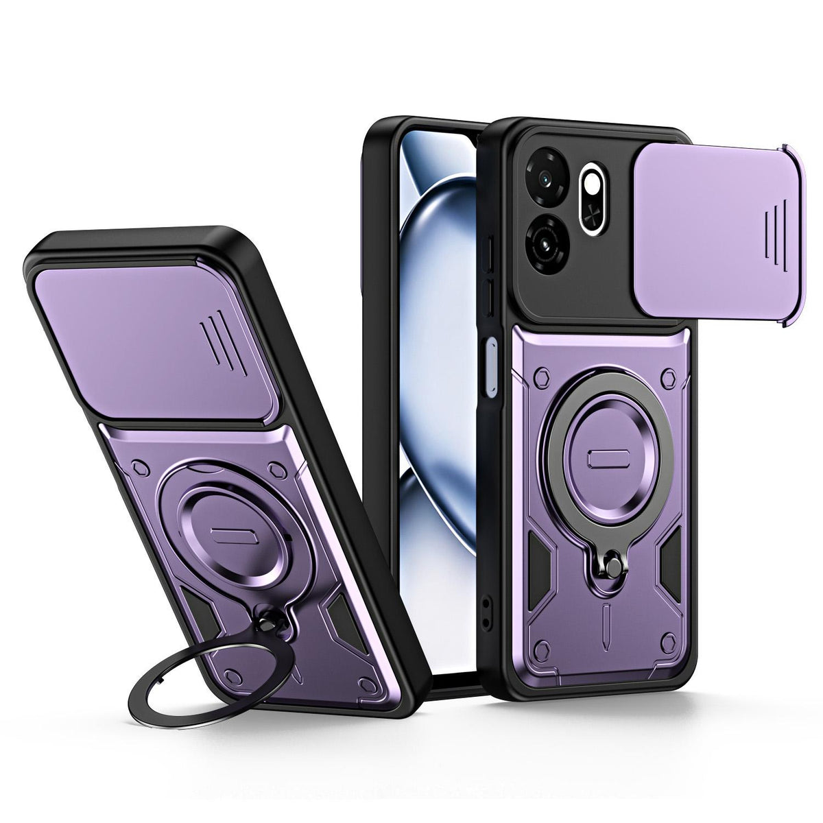 For Itel A100C 4G Ring Holder Lens Slide Cover Phone Case - Purple - EDA009734802E