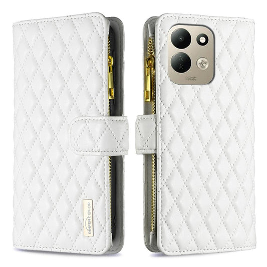 For Redmi 17 5G / 4G Global 170mm Diamond Lattice Zipper Wallet Leather Flip Phone Case(White)