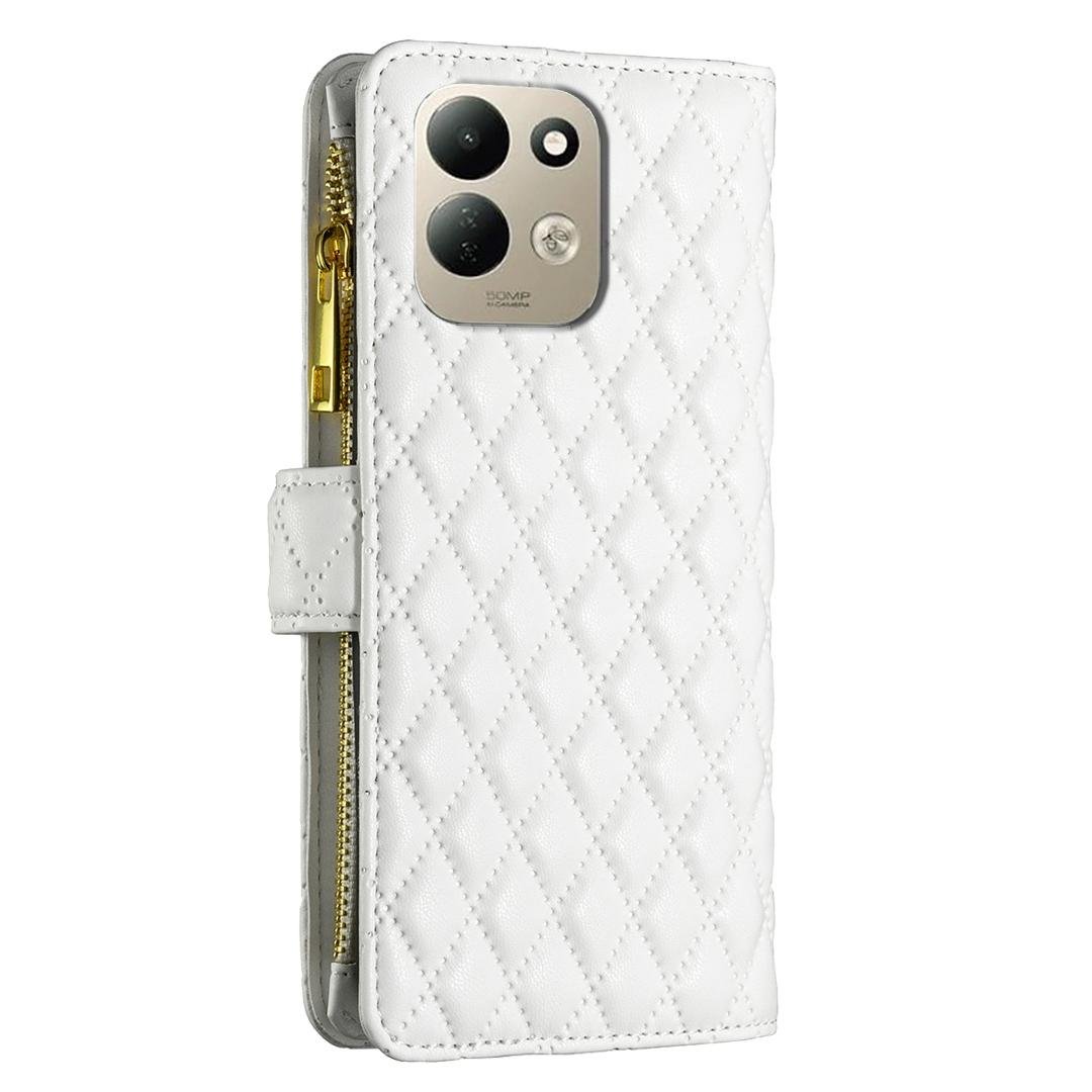 For Redmi 17 5G / 4G Global 170mm Diamond Lattice Zipper Wallet Leather Flip Phone Case(White)