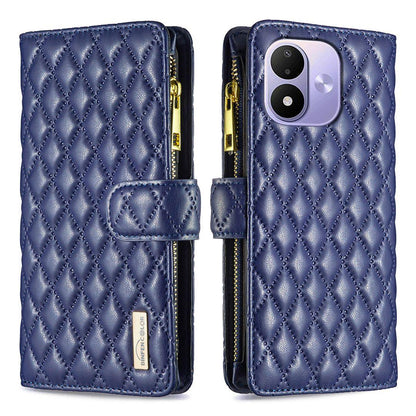 For Redmi Note 17 4G Global 171mm Diamond Lattice Zipper Wallet Leather Flip Phone Case(Blue)