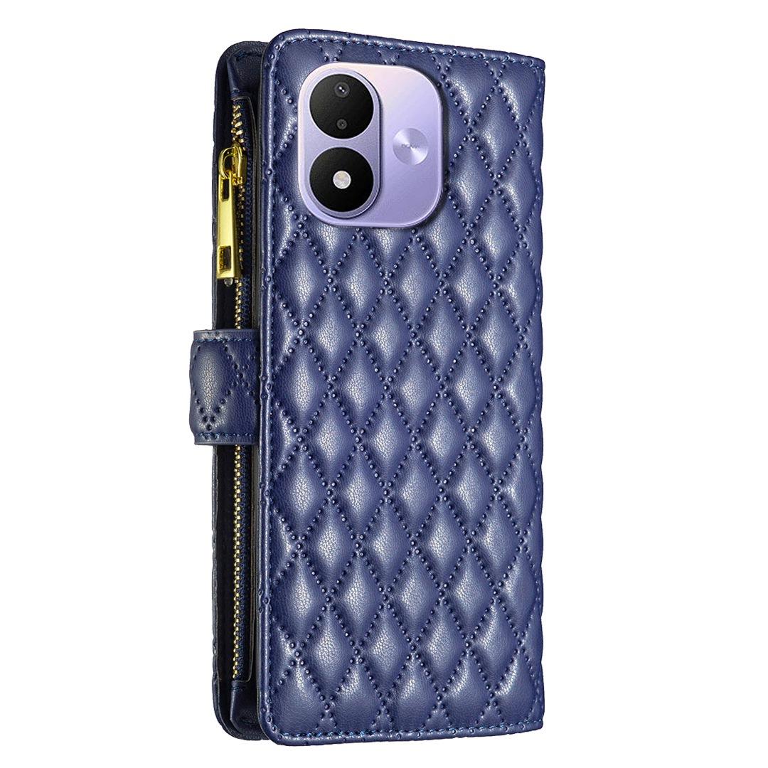 For Redmi Note 17 4G Global 171mm Diamond Lattice Zipper Wallet Leather Flip Phone Case(Blue)