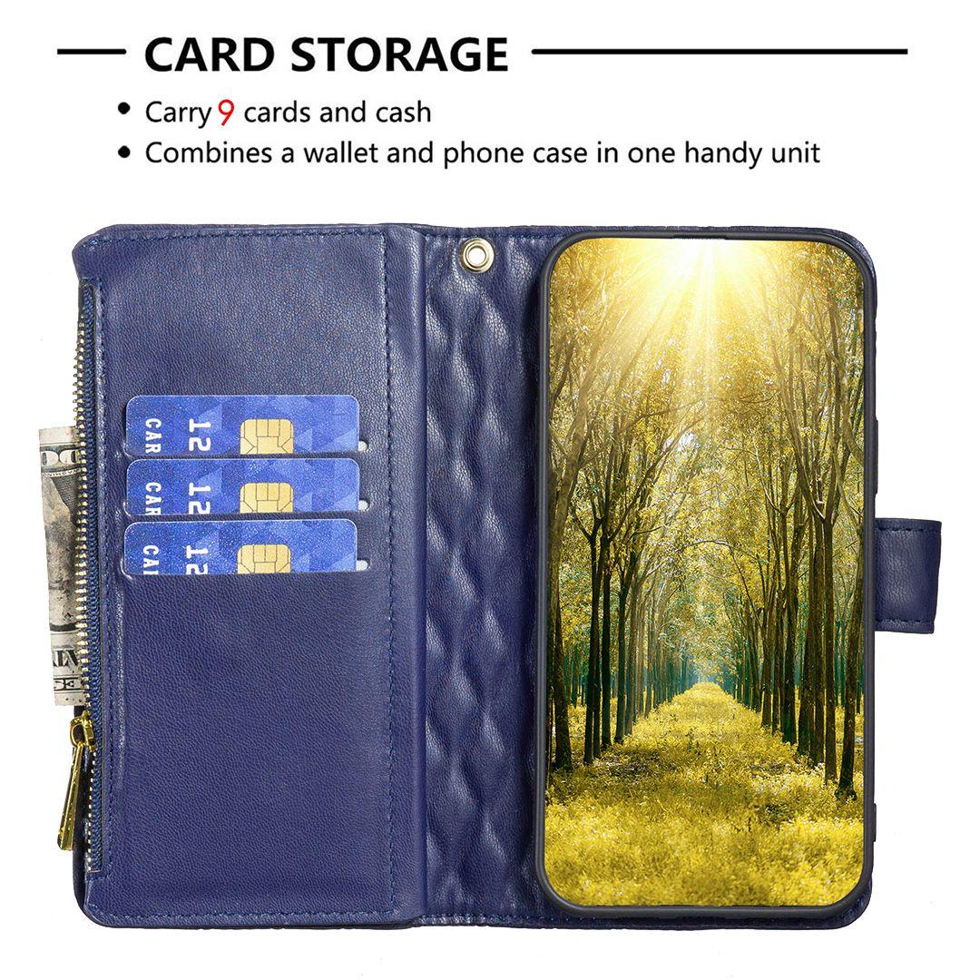 For Redmi Note 17 4G Global 171mm Diamond Lattice Zipper Wallet Leather Flip Phone Case(Blue)