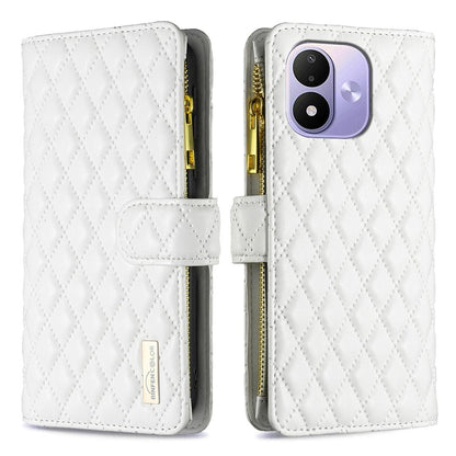 For Redmi Note 17 4G Global 171mm Diamond Lattice Zipper Wallet Leather Flip Phone Case(White)