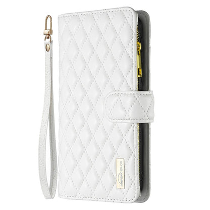 For Redmi Note 17 4G Global 171mm Diamond Lattice Zipper Wallet Leather Flip Phone Case(White)