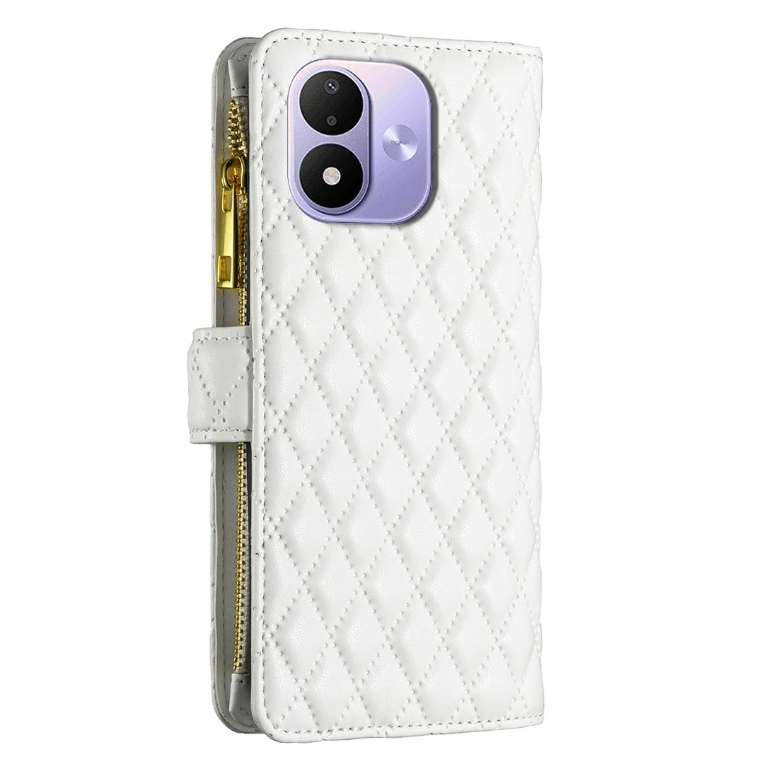 For Redmi Note 17 4G Global 171mm Diamond Lattice Zipper Wallet Leather Flip Phone Case(White)