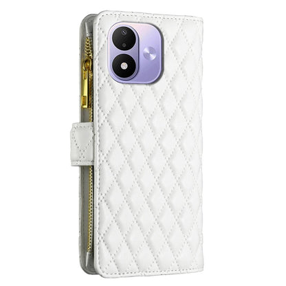 For Redmi Note 17 4G Global 171mm Diamond Lattice Zipper Wallet Leather Flip Phone Case(White)