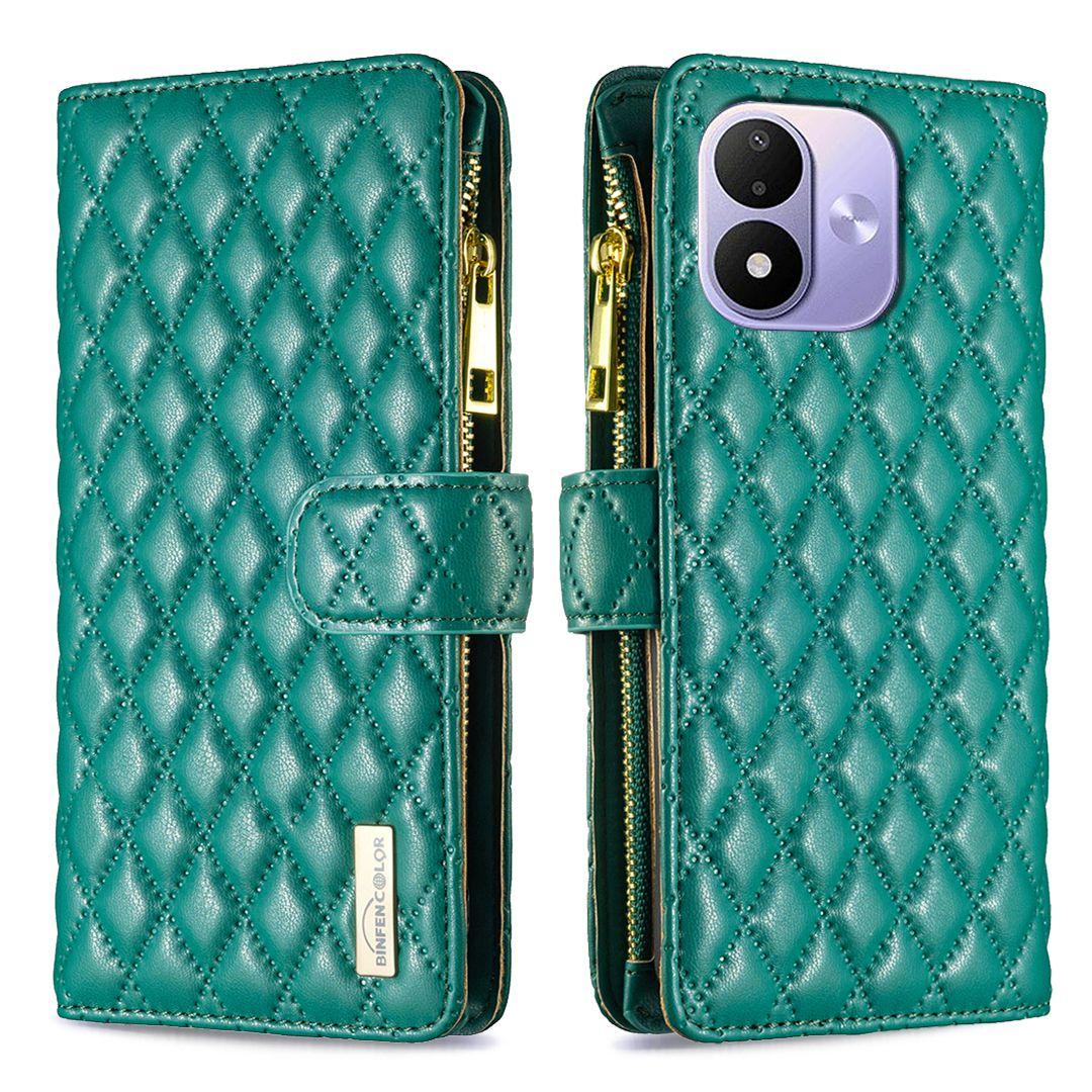 For Redmi Note 17 4G Global 171mm Diamond Lattice Zipper Wallet Leather Flip Phone Case(Green)