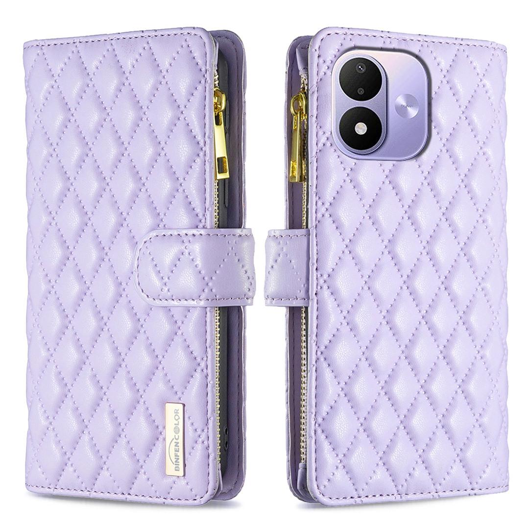 For Redmi Note 17 4G Global 171mm Diamond Lattice Zipper Wallet Leather Flip Phone Case(Purple)