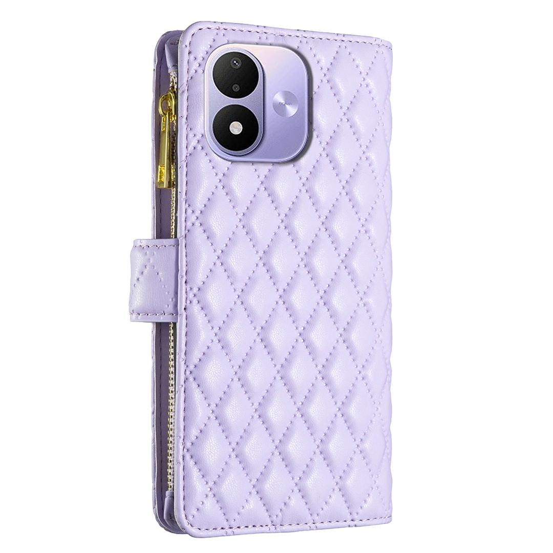 For Redmi Note 17 4G Global 171mm Diamond Lattice Zipper Wallet Leather Flip Phone Case(Purple)