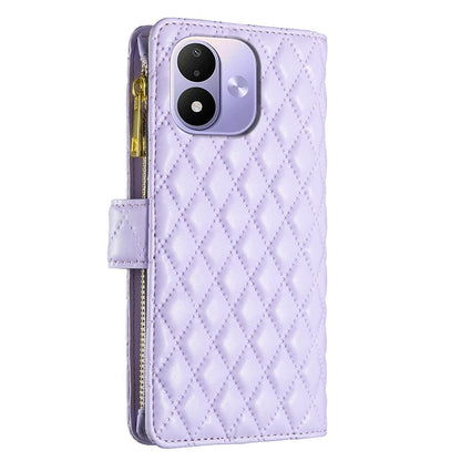For Redmi Note 17 4G Global 171mm Diamond Lattice Zipper Wallet Leather Flip Phone Case(Purple)