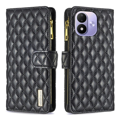 For Redmi Note 17 4G Global 171mm Diamond Lattice Zipper Wallet Leather Flip Phone Case(Black)
