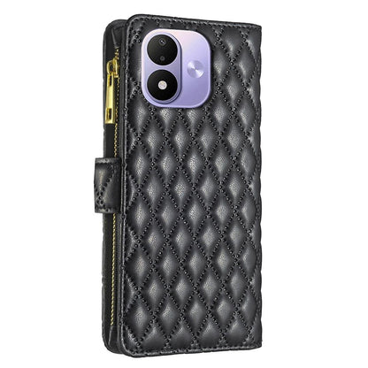 For Redmi Note 17 4G Global 171mm Diamond Lattice Zipper Wallet Leather Flip Phone Case(Black)