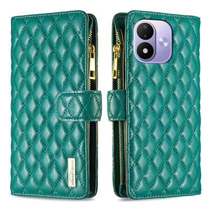 For Redmi Note 17 Pro 5G Global 163mm Diamond Lattice Zipper Wallet Leather Flip Phone Case(Green)