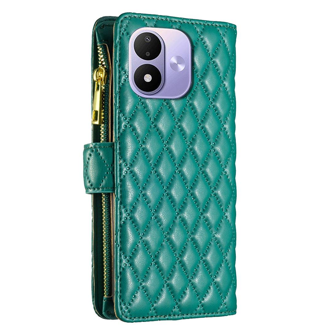 For Redmi Note 17 Pro 5G Global 163mm Diamond Lattice Zipper Wallet Leather Flip Phone Case(Green)