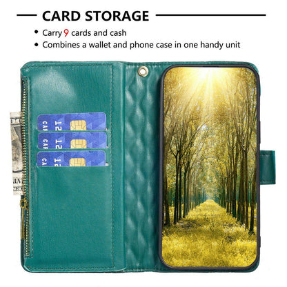 For Redmi Note 17 Pro 5G Global 163mm Diamond Lattice Zipper Wallet Leather Flip Phone Case(Green)