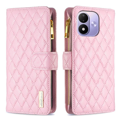 For Redmi Note 17 Pro 5G Global 163mm Diamond Lattice Zipper Wallet Leather Flip Phone Case(Pink)