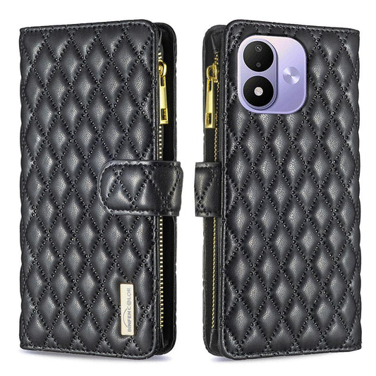 For Redmi Note 17 Pro 5G Global 163mm Diamond Lattice Zipper Wallet Leather Flip Phone Case(Black)