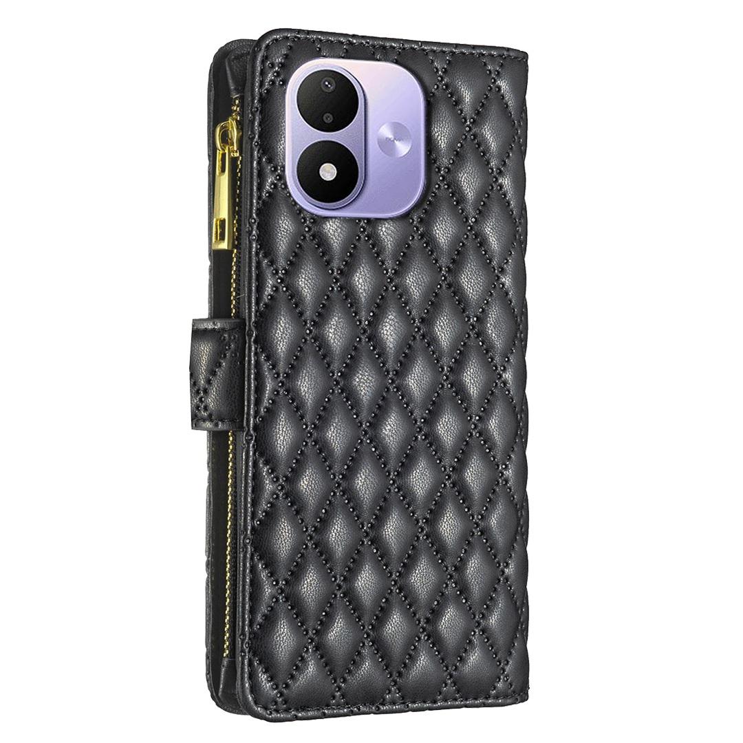 For Redmi Note 17 Pro 5G Global 163mm Diamond Lattice Zipper Wallet Leather Flip Phone Case(Black)
